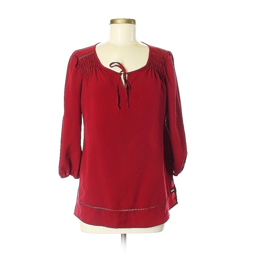 Vera Wang Princess Burgundy 3/4 Sleeve Boho Blouse